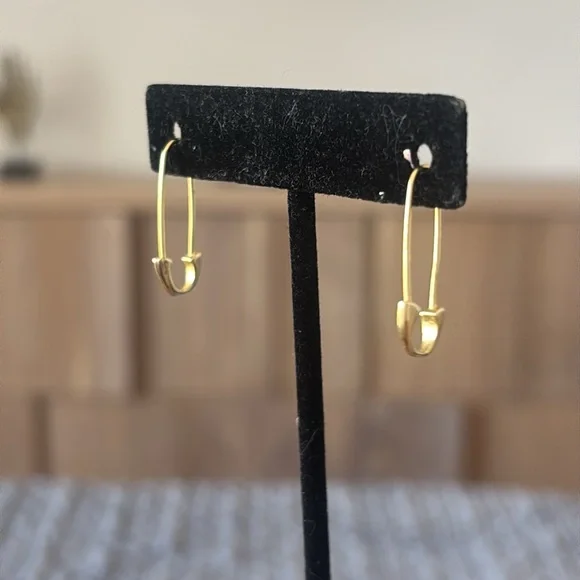 Argento Vivo Gold Safety Pin Dangle Earrings - Picture 2 of 4